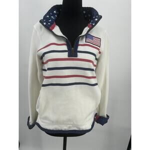 Fat Face Airlie Sweat Top Ecru USA Half Zip Pullover Women's US 4 UK 8 Cotton